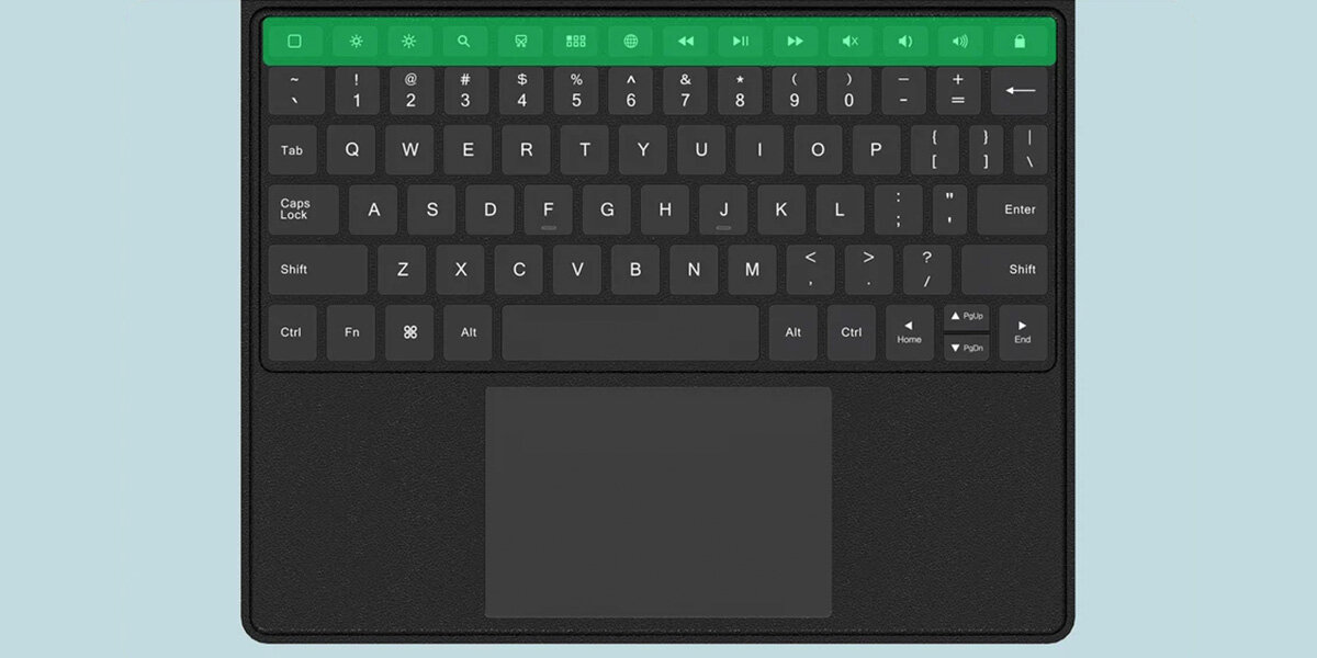 Przybliżenie na wbudowaną klawiaturę oraz touchpad etui BIGME.