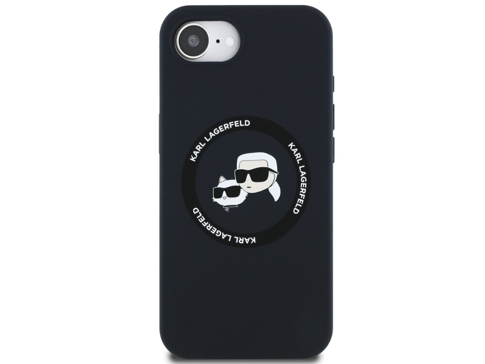 Etui Karl Lagerfeld Silicone Karl&Choupette MagSafe graficznym motywem niemieckiego projektanta i jego kotki Choupette Matowa silikonowa powierzchnia wewnętrzna wyściółka z mikrofibry