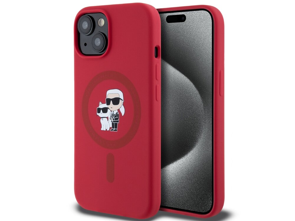 Etui Karl Lagerfeld Silicone Karl&Choupette MagSafe etui założone na telefon