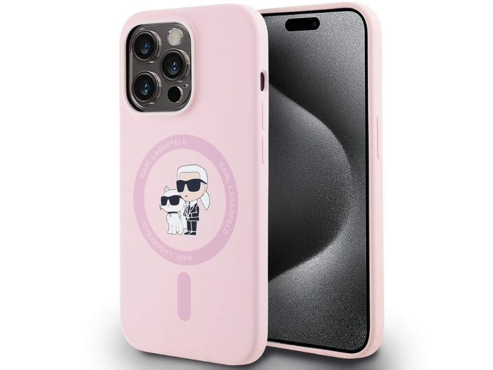Etui Karl Lagerfeld Silicone Karl&Choupette MagSafe etui założone na telefon