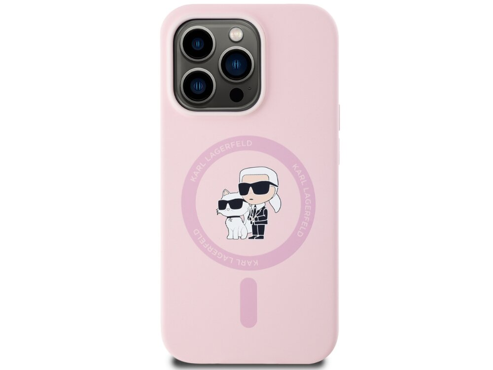 Etui Karl Lagerfeld Silicone Karl&Choupette MagSafe elastycznego TPU twardego PC odporność na wstrząsy i codzienne użytkowanie pierścień MagSafe bezprzewodowe ładowanie kompatybilnych akcesoriów