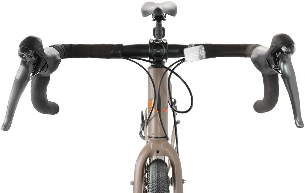 Rower gravel INDIANA Claris M22 28 cali męski Zielony kierownica widoczna od przodu białe tło kierownica ZOOM DR-AL211-BT FOV aluminiowy wspornik ZOOM TDS-RD507G-8 o długości 100/120 mm aluminiowa konstrukcja obu elementów niska waga wysoka wytrzymałość trwałość odporność na korozję ergonomiczny kształt kierownicy