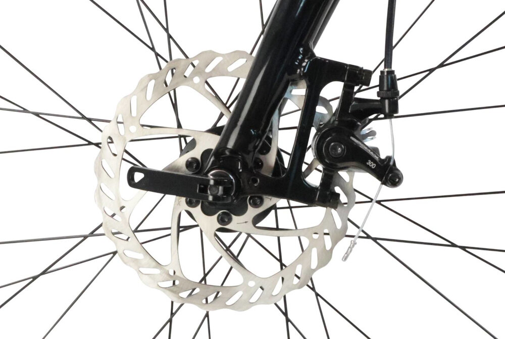 Rower gravel INDIANA Claris M20 28 cali męski Zielony zbliżenie na tarczę hamulcową podstawa bezpieczeństwa hamulce tarczowe mechaniczne bardzo duża siła hamowania hamulce z przodu i z tyłu podwójny pakiet bezpieczeństwa