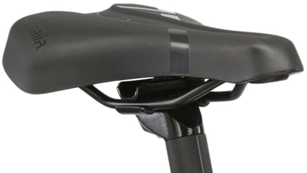 Rower elektryczny KROSS Lea Boost 522 D16 27.5 cala Czarno-różowy zbliżenie na siodełko piankowe siodełko osadzone na aluminiowej sztycy redukuje wibracje