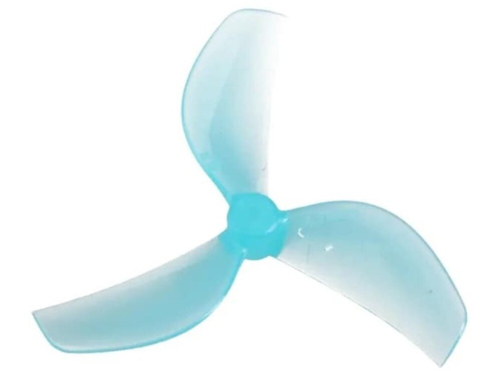 Śmigła BETAFPV Gemfan Pojedyncze półprzezroczyste śmigło trójłopatowe w kolorze jasnoniebieskim zaprezentowane na białym tle