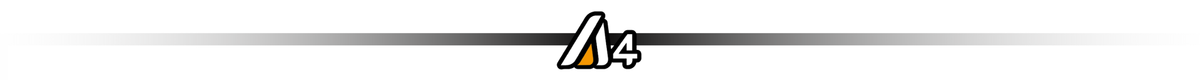 Obraz przedstawia logo z literą \'A\' i cyfrą \'4\' na tle poziomej linii, która stopniowo zanika po obu stronach. Logo ma żółty akcent w kształcie trójkąta.