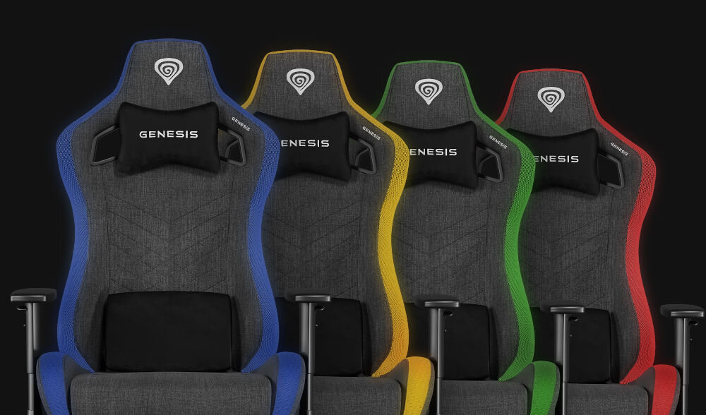 Fotel GENESIS Trit 660 RGB Szary wizualizacja podświetlenia w kolorze niebieskim żółtym zielonym czerwonym ponad 300 trybów regulacja prędkosci jasności efektów