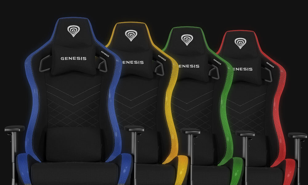 Fotel GENESIS Trit 660 RGB Czarny wizualizacja podświetlenia w kolorze niebieskim żółtym zielonym czerwonym ponad 300 trybów regulacja prędkosci jasności efektów