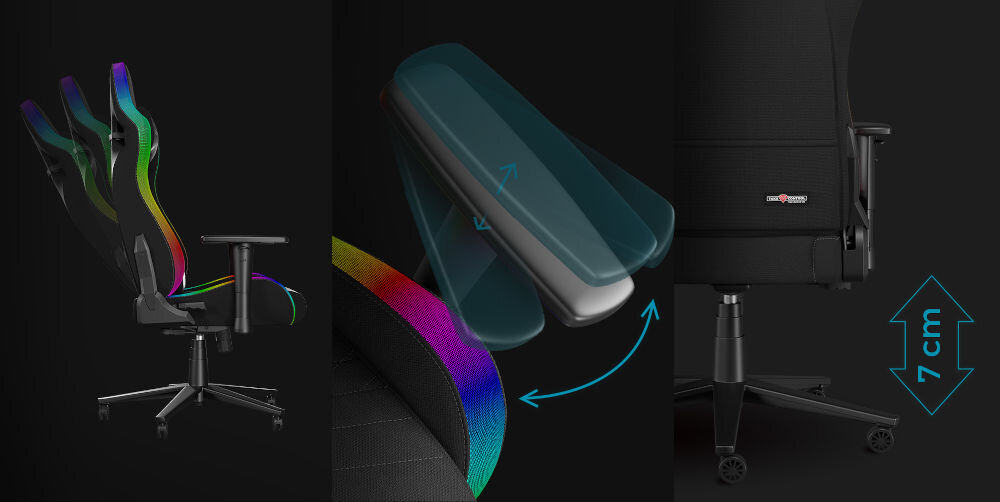 Fotel GENESIS Trit 660 RGB Czarny wizualizacja regulacji podłokietników wysokości pochylenia opracia pełna regulacja dopasowanie indywidualne