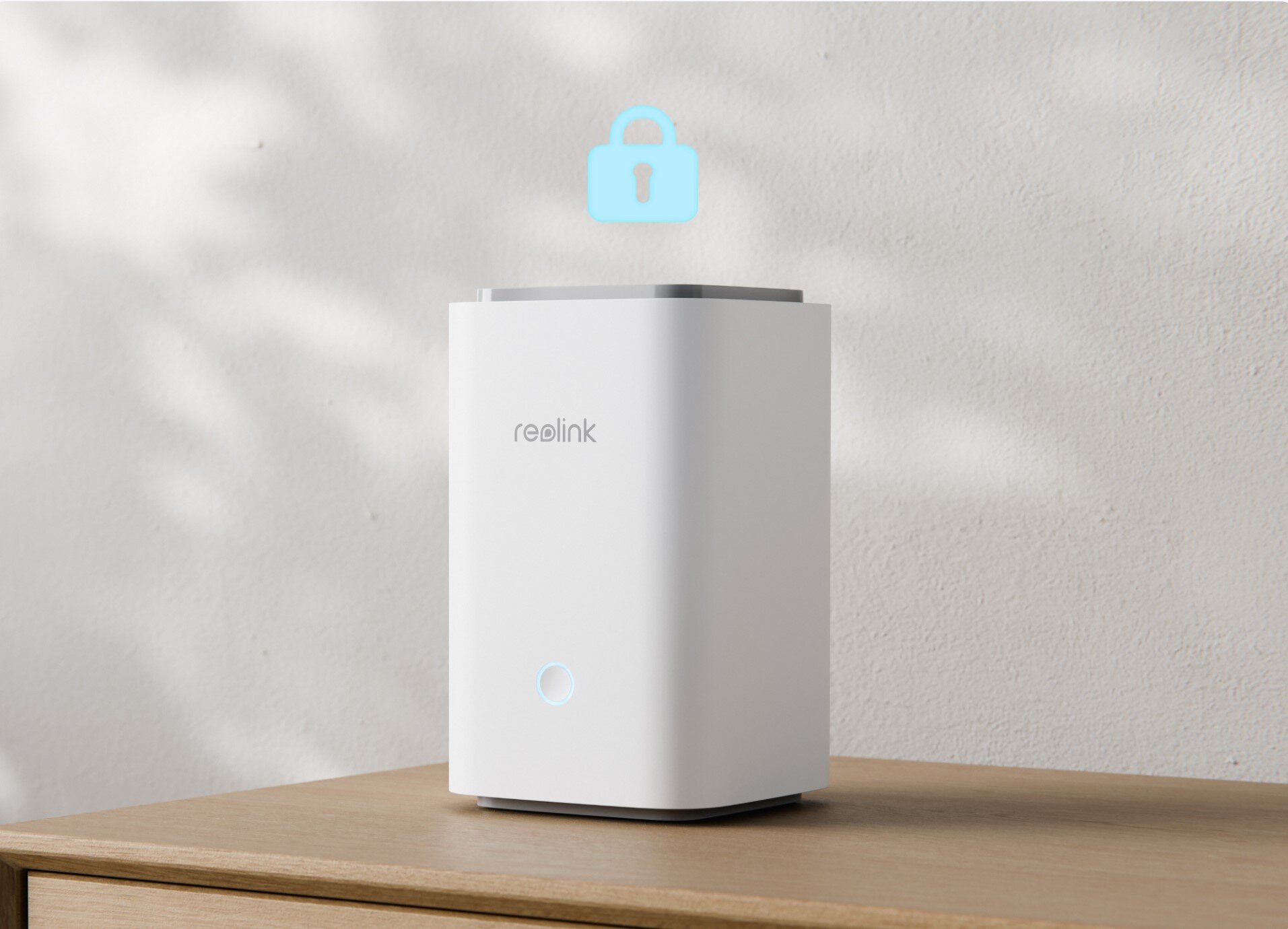 Centrala REOLINK Home Hub 1 - Szyfrowanie danych, hub stojący na komodzie