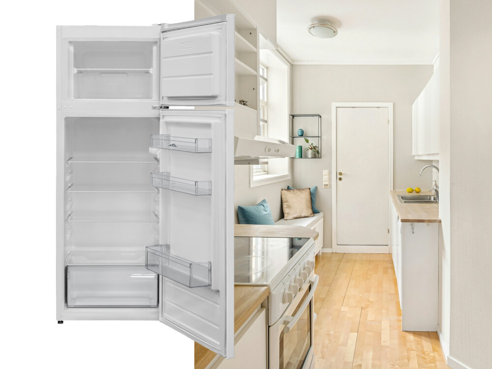 LODÓWKA ETA 253990000EN lifestyle otwarta pusta półki szuflady wnętrze kuchnia cicha praca lodówka 41 dB lodówka LED oświetlenie lodówki lodówka z regulacją temperatury lodówka do kuchni otwartej lodówka komfort użytkowania