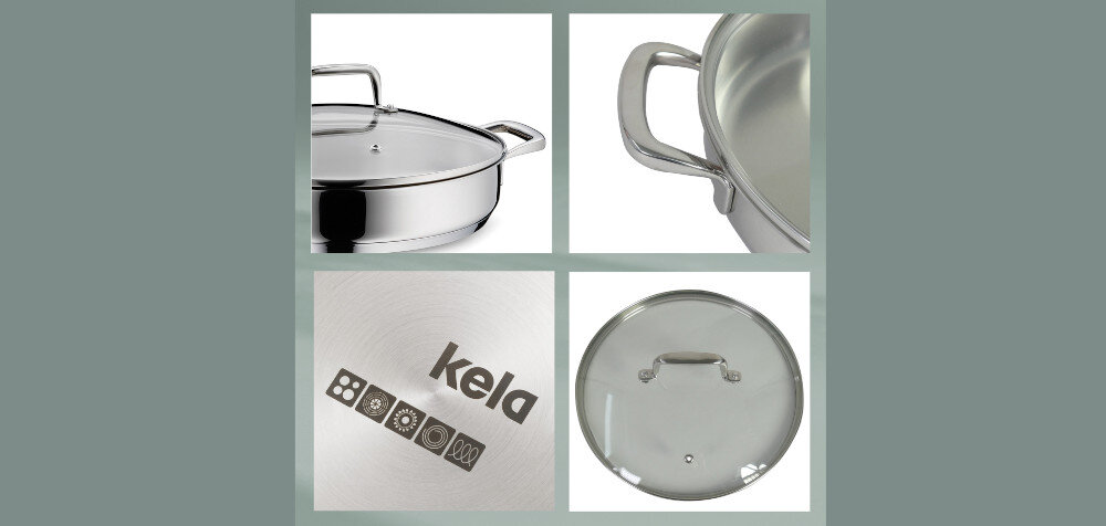 Patelnia KELA Flavoria KE-10186 zdjęcie lifestyle zbliżenia szczegóły średnica 28 cm stal nierdzewna gotowanie zapiekanie piekarnik