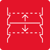 Czerwona ikona z białym symbolem przedstawiającym dwie poziome linie przerywane z pionowymi strzałkami skierowanymi w górę i w dół pomiędzy nimi.