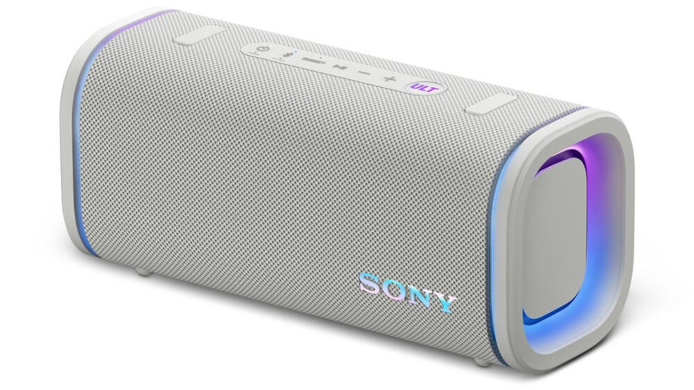 Głośnik mobilny SONY ULT Field 5 głośnik na białym tle głośnik niskotonowy szerokopasmowy głośnik wysokotonowy podwójne membrany bierne 10-pasmowy korektor apliakcja Sony | Sound Connect