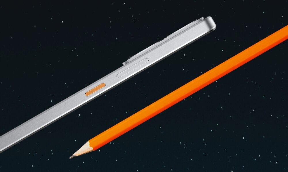 Smartfon REALME 14 5G porównanie grubości z ołówkiem   