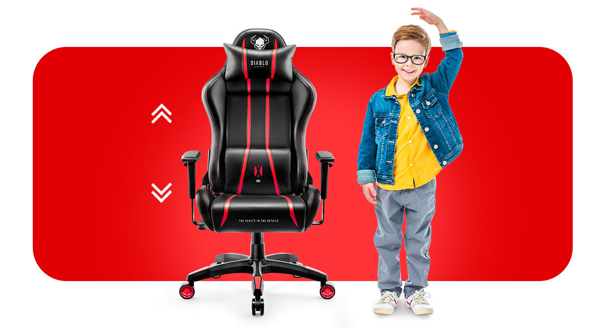 DIABLO CHAIRS X-One 2.0 Small dopasujesz wysokość siedziska prawidłowej pozycji siedzącej w rozmiarze small 125 do 155 cm - fotel od przodu