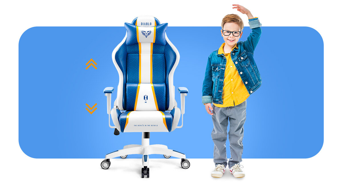 DIABLO CHAIRS X-One 2.0 Small dopasujesz wysokość siedziska prawidłowej pozycji siedzącej w rozmiarze small 125 do 155 cm -fotel od przodu