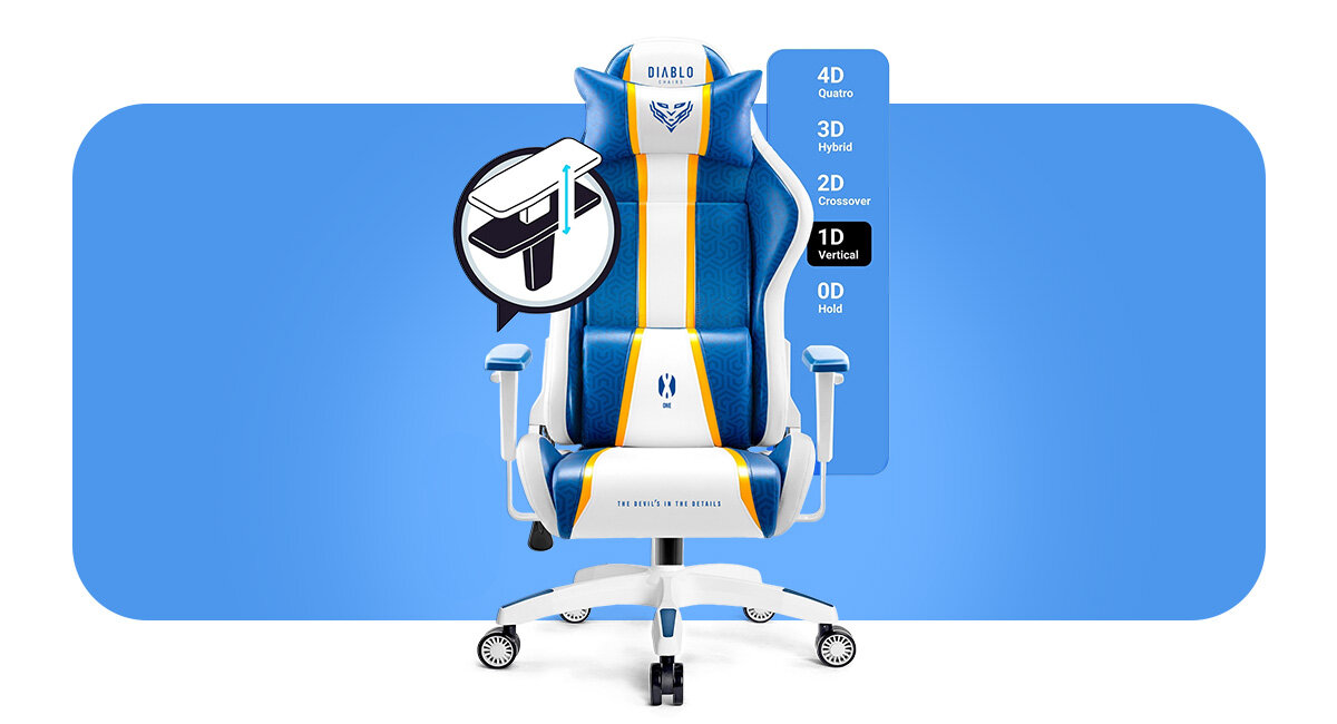 DIABLO CHAIRS X-One 2.0 Small Wyprofilowane i miękkie podłokietniki regulacją w płaszczyźnie góra-dół przedramiona i barki - fotel od przodu, funkcja podłokietników