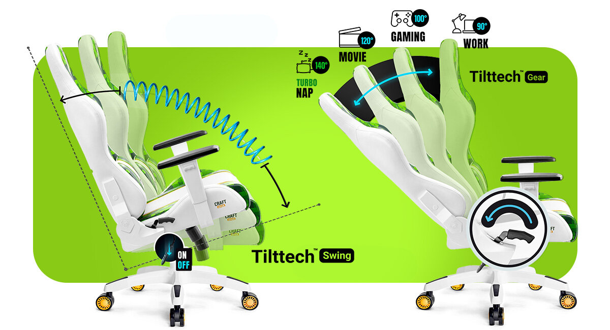 DIABLO CHAIRS X-One 2.0 Small indywidualnemu dopasowaniu wysokości fotela Tilttech™ Swing bezpieczne bujanie Tilttech™ Gear rozłożenie oparcia fotela zablokowanie - fotel od boku funkcja bujania