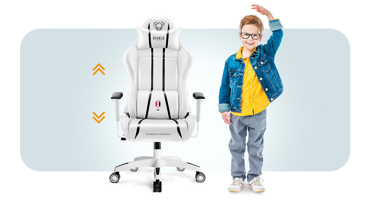 DIABLO CHAIRS X-One 2.0 Small dopasujesz wysokość siedziska prawidłowej pozycji siedzącej w rozmiarze small 125 do 155 cm -  fotel od przodu