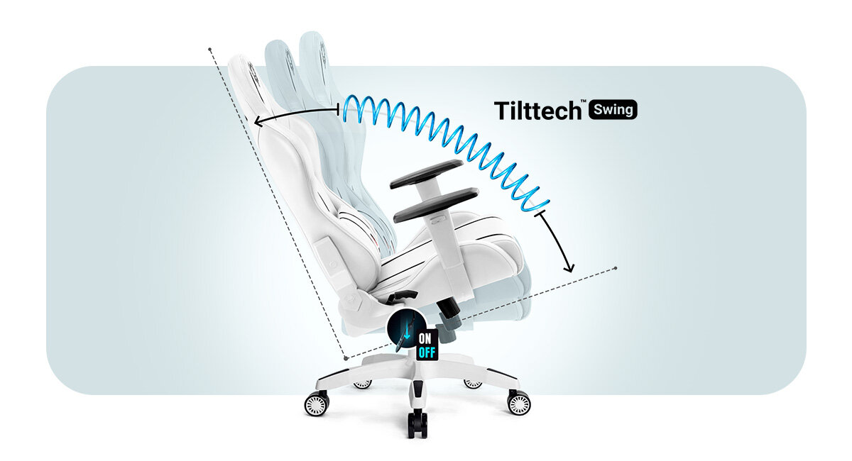 DIABLO CHAIRS X-One 2.0 Small indywidualnemu dopasowaniu wysokości fotela Tilttech™ Swing bezpieczne bujanie Tilttech™ Gear rozłożenie oparcia fotela zablokowanie - fotel od boku funkcja bujania