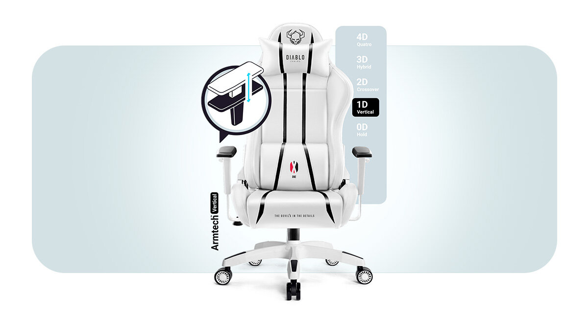 DIABLO CHAIRS X-One 2.0 Small Wyprofilowane i miękkie podłokietniki regulacją w płaszczyźnie góra-dół przedramiona i barki - fotel od przodu, funkcja podłokietników