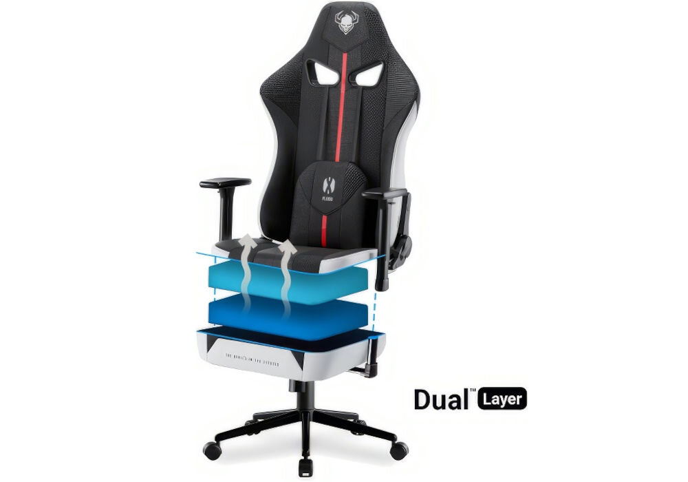 Fotel DIABLO CHAIRS X-Player 2.0 (S) Biało-czarny prezentacja warstwa zastosowanych w siedzisku na białym tle miękka pianka HR Dual Layer siedzisko wygoda