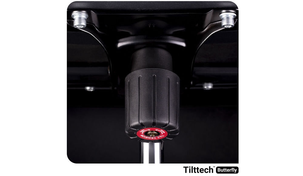Fotel DIABLO CHAIRS X-Player 2.0 (S) Czarny zbliżenie na mechanizm Tilttech™ Butterfly mechanizm Tilttech Butterfly regulacja wysokości wygoda dopasowanie