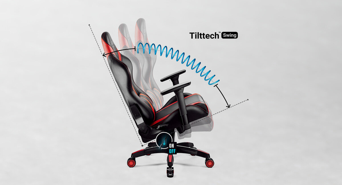 DIABLO CHAIRS X-Horn praca, nauka czy gra funkcje Tilttech™ Swing bezpieczne bujanie Tilttech™ Gear regulacja kąta oparcia - krzesło od boku, funkcja tilttech swing