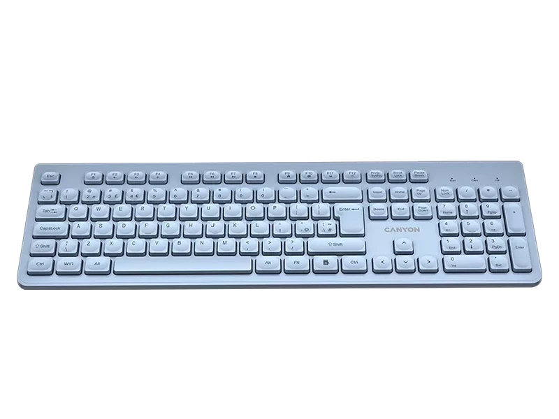 Na obrazie widoczna jest niebieska klawiatura z pełnym układem klawiszy, na której znajduje się logo \'CANYON\'.