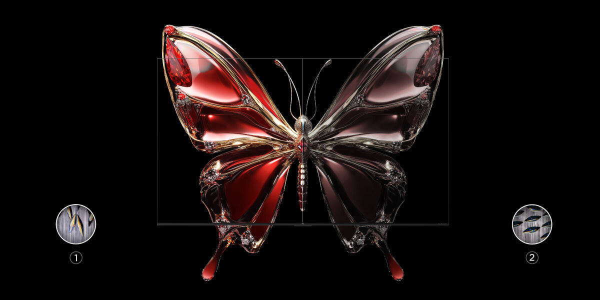 Telewizor TCL 98C7K - Obraz bez refleksów, motyl ze szkła