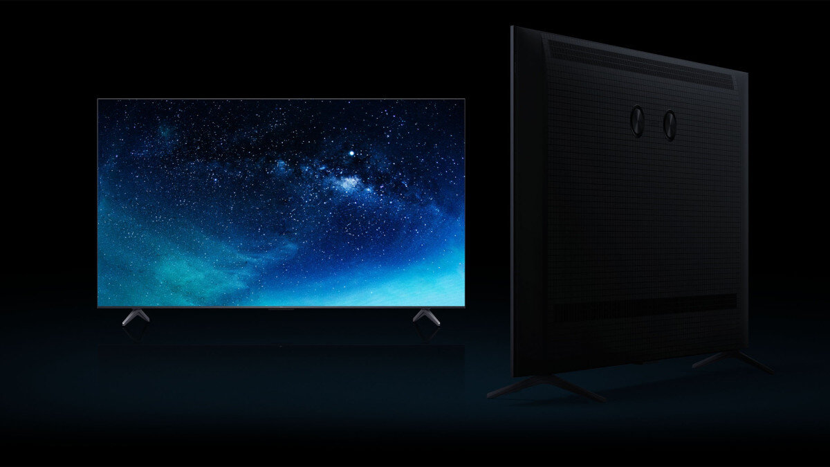 Telewizor TCL 75C69K - Styl i forma, która zachwyca, telewizor od frontu, telewizor od tyłu po skosie