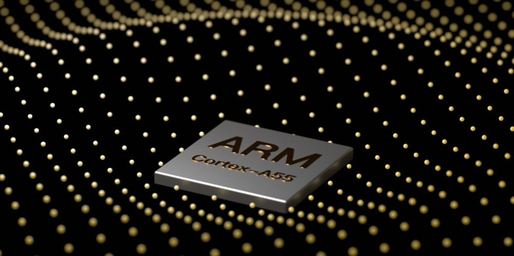 Streamer odtwarzacz sieciowy EVERSOLO DMP-A6 Master Edition Gen 2 - Procesor ARM Cortex-A55, dekodowanie dużych plików audio, zdjęcie procesora na czarno-złotym tle