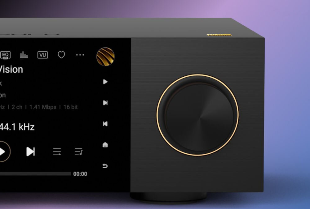 Streamer odtwarzacz sieciowy EVERSOLO DMP-A6 Master Edition Gen 2 - Dynamiczne światło RGB, Pokrętło głośności, kadr urządzenia na Pokrętło głośności