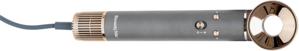 Suszarko-lokówka BEAUTYME AS950 Infografika prezentująca suszarko-lokówkę Beautyme AS950 z dwiema wymiennymi szczotkami o średnicach 40 mm oraz 50 mm. Obok urządzenia widoczny napis „2 wymienne szczotki”, podkreślający wszechstronność stylizacji różnych długości włosów.