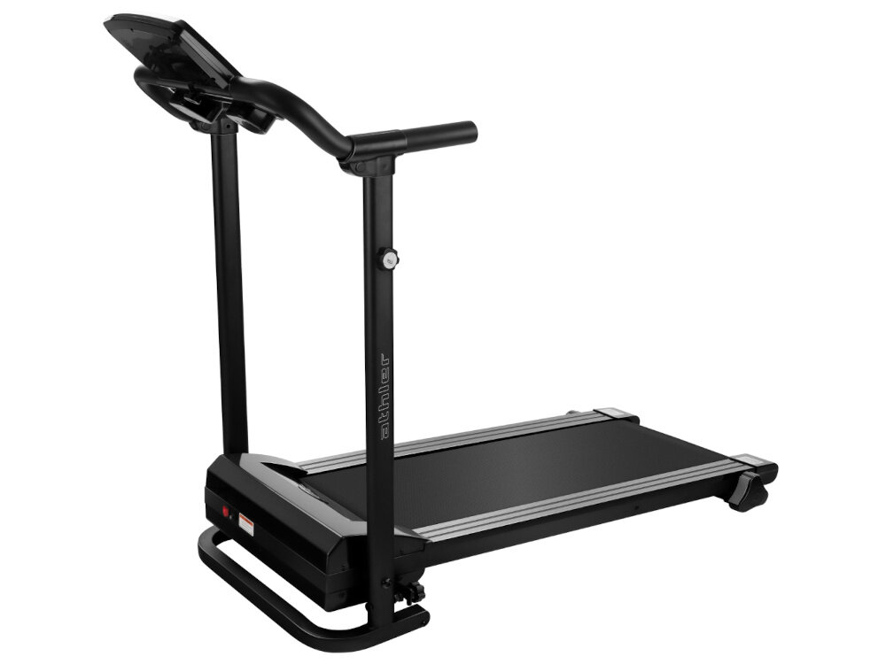 Bieżnia elektryczna ATHLER Impala 30 1118W 12km-h bieżnia na białym tle widoczna od przodu pod skosem certyfikaty CE, RoHS i EN zgodność ze standardami bezpieczeństwa i jakości obowiązującymi w Europie można trenować w pełni bezpiecznie spełnia rygorystyczne normy solidność konstrukcji i trwałość urządzenia