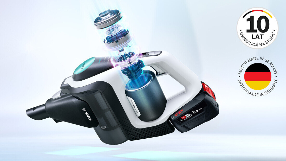 Odkurzacz BOSCH Unlimited 8 BCS8215HYG Silnik TurboSpin Mocny i lekki silnik wyprodukowany w Niemczech Bezszczotkowy silnik TurboSpin 3-fazowej technologii cyfrowej wydajny porównanie