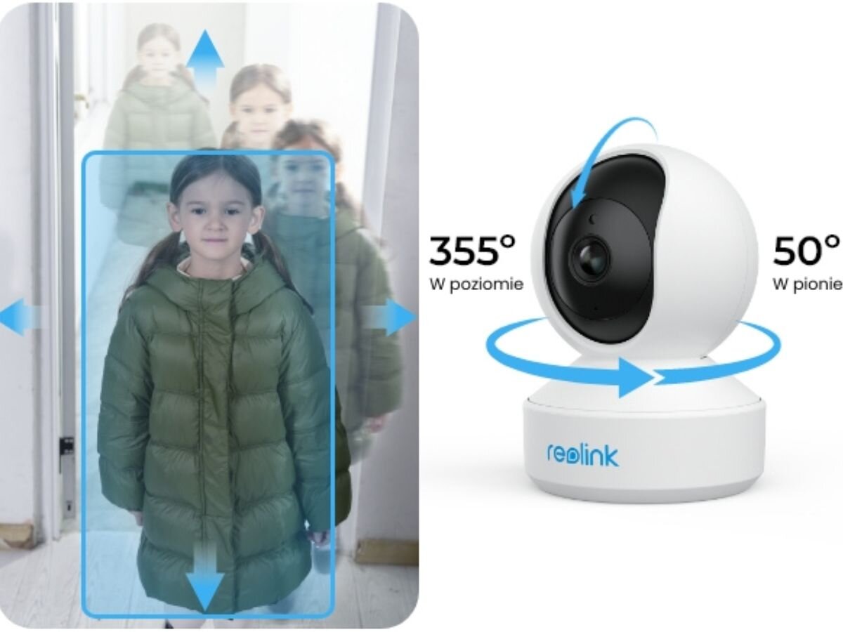Reolink E330 obrót poziomy 0-355° pionowy 0-50° pełny obrót wnętrz zewnątrz