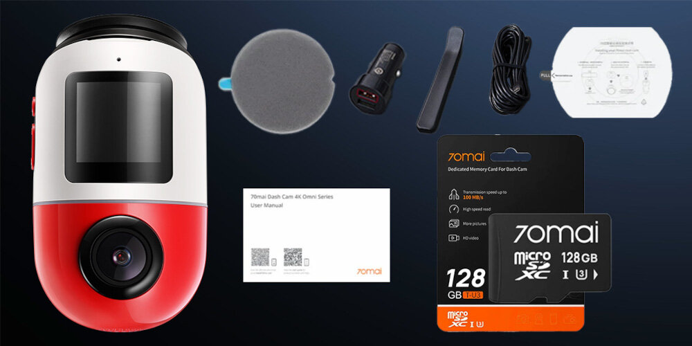 Wideorejestrator 70MAI X800 4K Omni Czerwony + Karta 70MAI SD 128 GB - zestaw