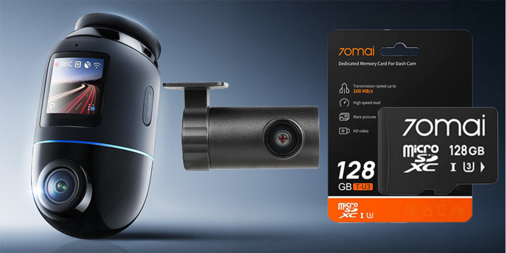 Wideorejestrator 70MAI X800 4K Omni Set Czarny + Karta 70MAI SD 128 GB - Wysoka jakość rejestracji, wideorejestrator z kartą microSD