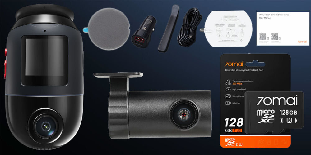 Wideorejestrator 70MAI X800 4K Omni Set Czarny + Karta 70MAI SD 128 GB - zestaw