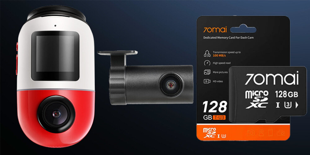 Wideorejestrator 70MAI X800 4K Omni Set Czerwony + Karta 70MAI SD 128 GB - Wysoka jakość rejestracji, wideorejestrator z kartą microSD