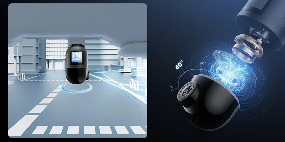 Wideorejestrator 70MAI X800 4K Omni Set Czerwony + Karta 70MAI SD 128 GB - Widok panoramiczny, przekrój rejestratora, Wideorejestrator ba tke drogi