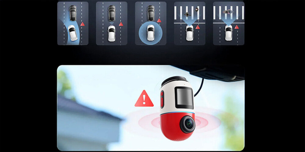 Wideorejestrator 70MAI X800 4K Omni Set Czerwony + Karta 70MAI SD 128 GB - Poprawa bezpieczeństwa, Wideorejestrator zamocowany na szybie auta