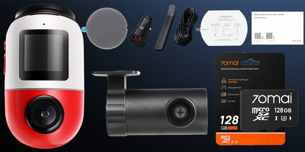 Wideorejestrator 70MAI X800 4K Omni Set Czerwony + Karta 70MAI SD 128 GB - zestaw