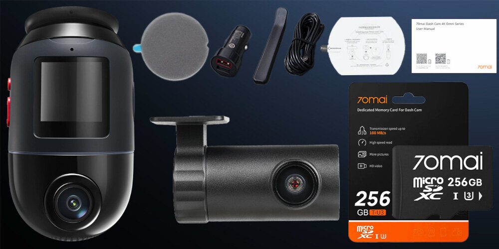 Wideorejestrator 70MAI X800 4K Omni Set Czarny + Karta 70MAI SD 256 GB - zestaw