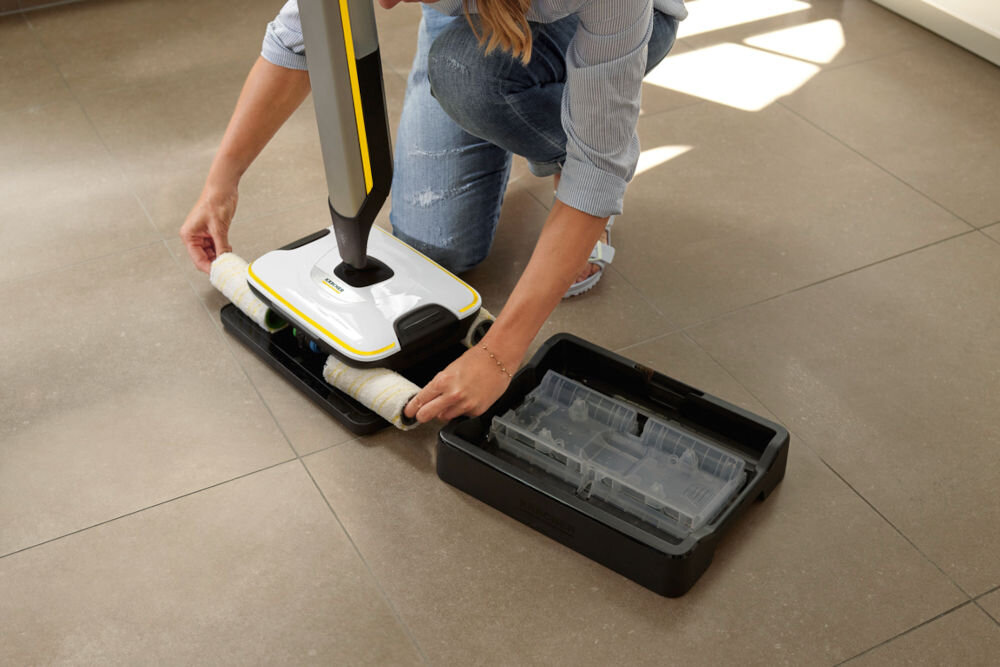 Mop elektryczny KARCHER FC 7 Cordless Plus Stone 1.055-716.0 wymiana padów mycie czystą wodą skuteczne czyszczenie