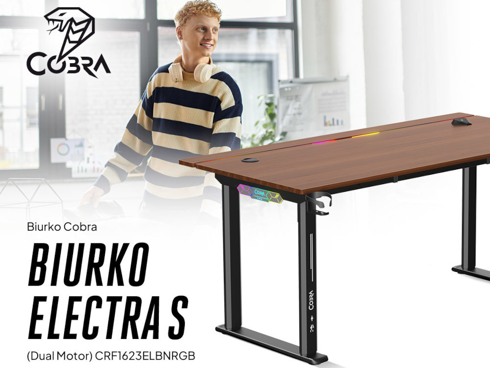 COBRA Electra S elektryczną regulacją wysokości podświetleniem RGB Oświetlenie RGB uchwyty na akcesoria pasję do gamingu