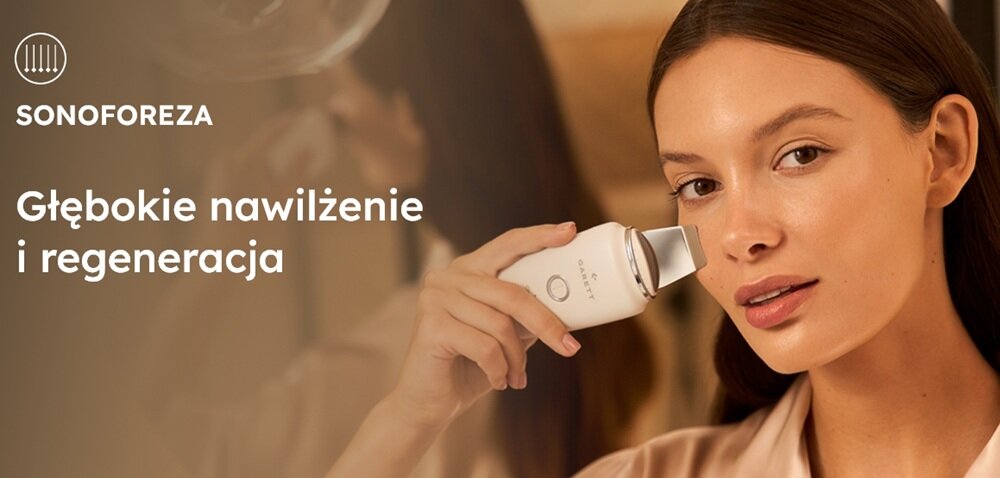 Urządzenie do peelingu kawitacyjnego GARETT Beauty Refresh Scrub funkcja sonoforezy, substancje aktywne, wspomaganie regeneracji