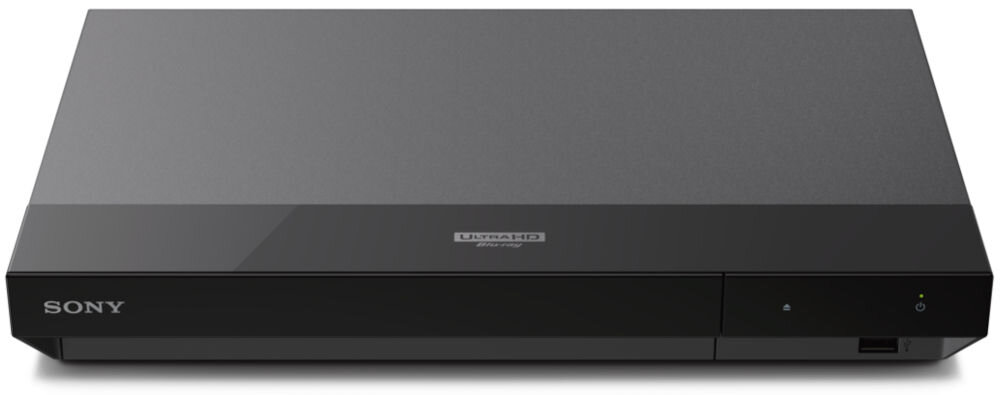 ODTWARZACZ BLU-RAY SONY UBP-X700K 4K CZARNY frontem na białym tle szeroka gama kolorów zaawansowane skalowanie rozdzielczość 4k 4k na telewizorze bez hdr adapter HDR-SDR